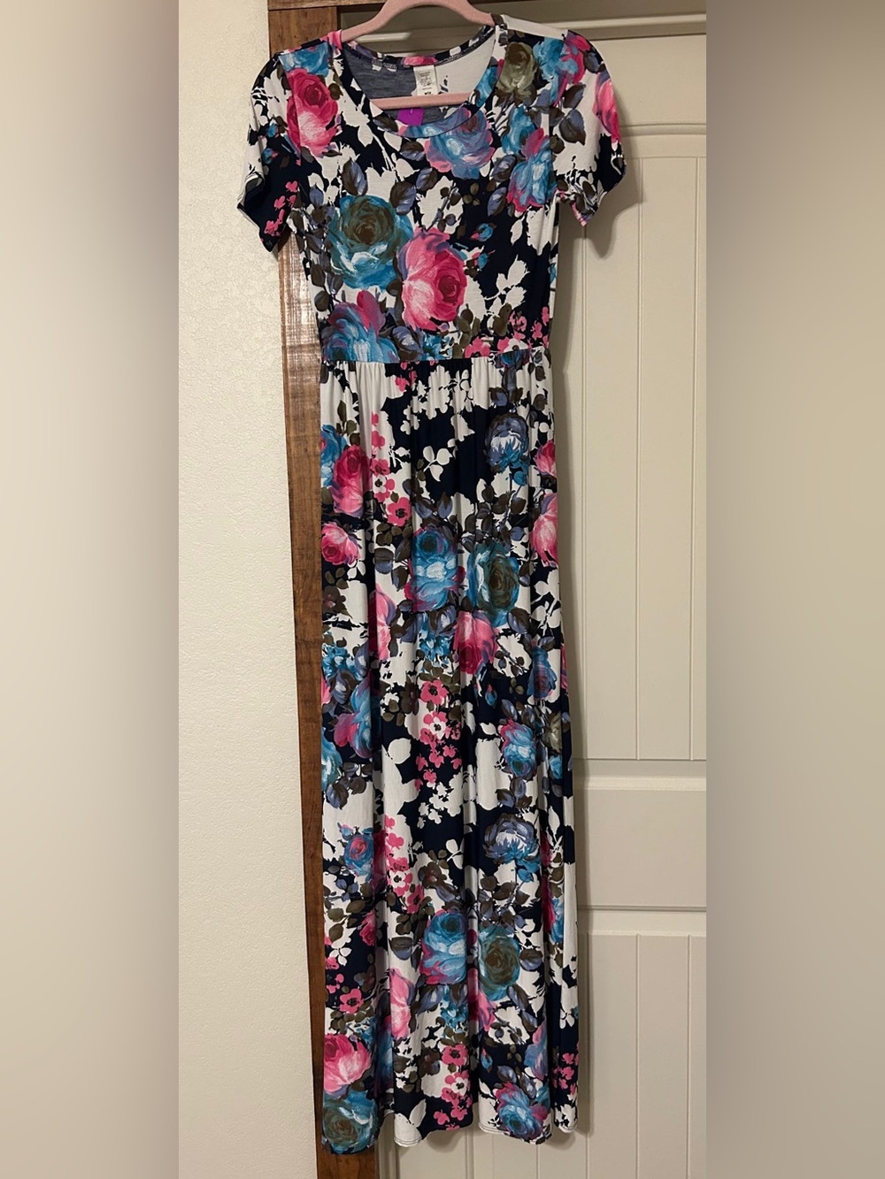Floral Print Maxi Skirt - Navy, Pink & Teal